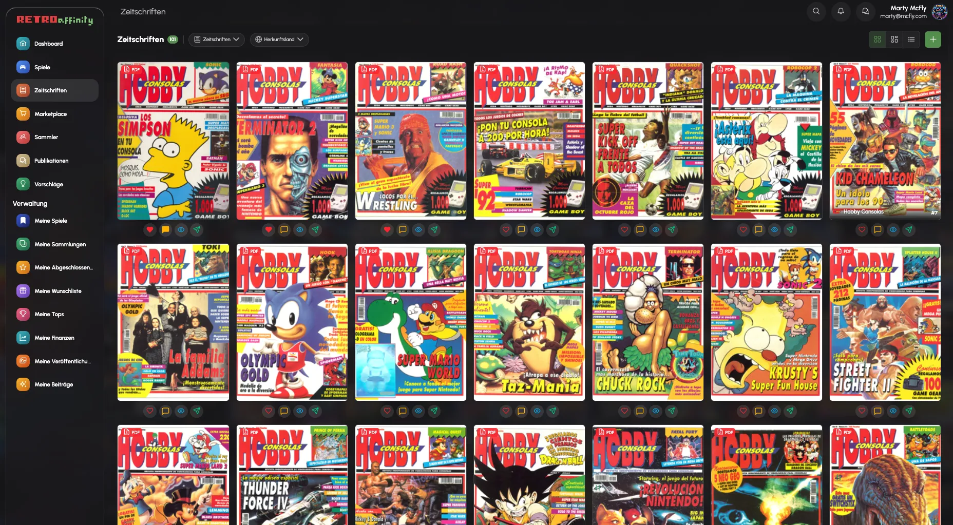 RetroAffinity — Zeitschriftenbereich am Desktop