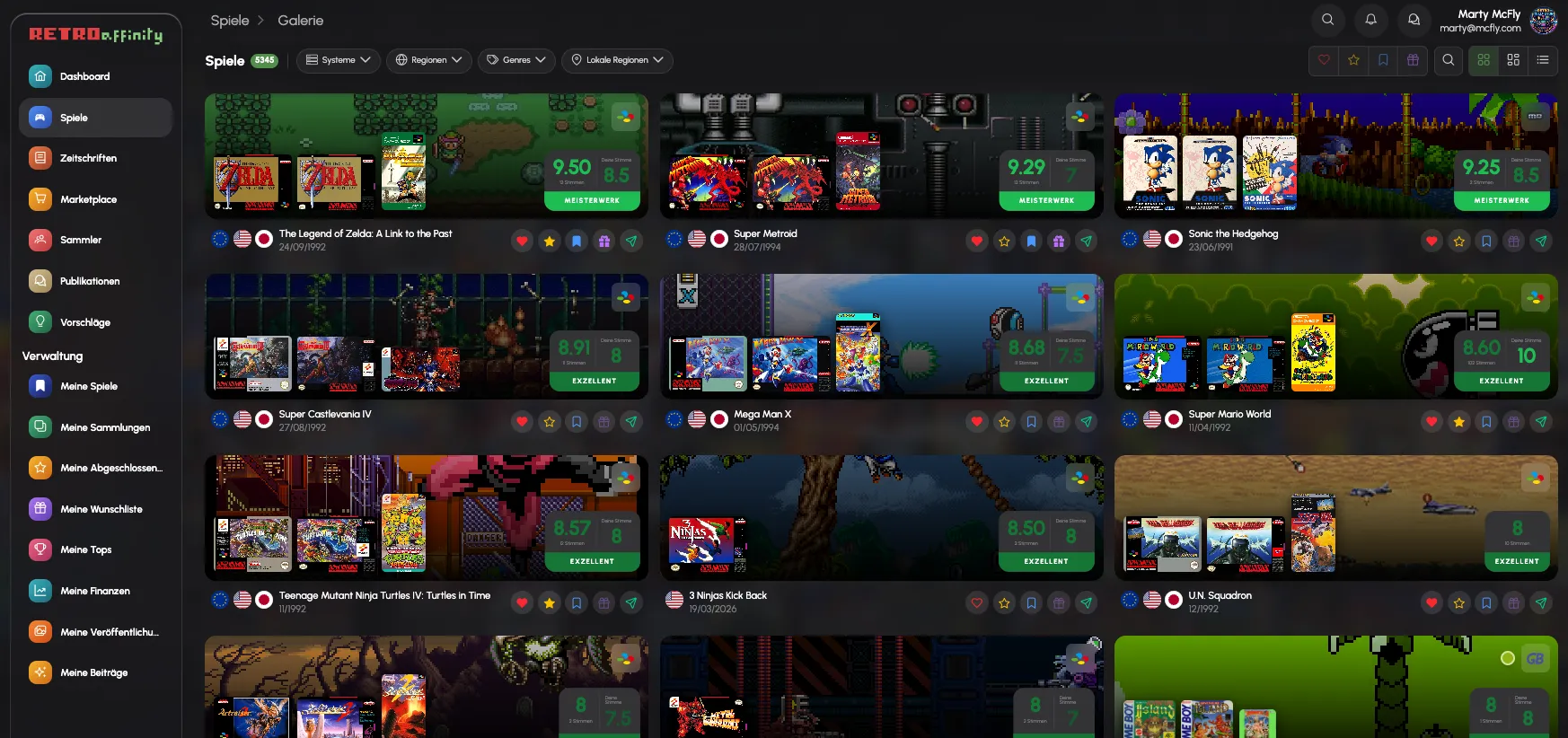 RetroAffinity — Ansichten der App: Galerie, Liste und Museum